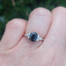 Load image into Gallery viewer, 1.10ct Sapphire and Trefoil Diamond Shoulder Ring
