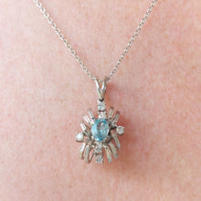 Load image into Gallery viewer, 1970s Vintage 0.65ct Aquamarine and Diamond Pendant in 18ct White Gold
