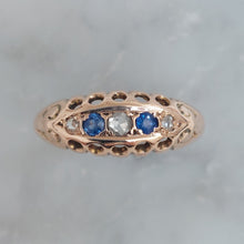 Load image into Gallery viewer, Antique Art Deco Sapphire and Rose Cut Diamond Boat Ring
