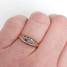 Load image into Gallery viewer, Antique Art Deco Sapphire and Rose Cut Diamond Boat Ring
