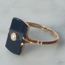 Load image into Gallery viewer, Antique Australian Onyx and Pearl 15ct Gold Ring
