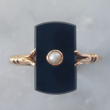 Load image into Gallery viewer, Antique Australian Onyx and Pearl 15ct Gold Ring
