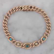 Load image into Gallery viewer, Antique Gold Curb Bracelet with Turquoise and Pearls
