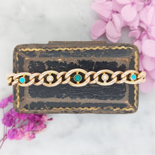 Load image into Gallery viewer, Antique Gold Curb Bracelet with Turquoise and Pearls
