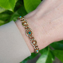 Load image into Gallery viewer, Antique Gold Curb Bracelet with Turquoise and Pearls
