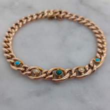 Load image into Gallery viewer, Antique Gold Curb Bracelet with Turquoise and Pearls
