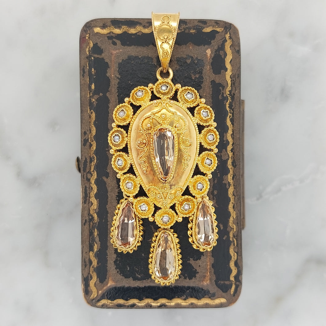 Antique Victorian Topaz & Pearl Gold Pendant