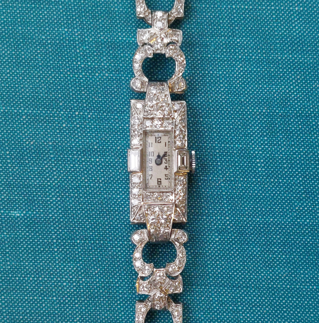 Art Deco Antique 2ct Diamond Ladies Wristwatch ~ C. 1920