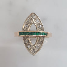 Load image into Gallery viewer, Art Deco Vintage Emerald and Rose Cut Diamond Dress Ring
