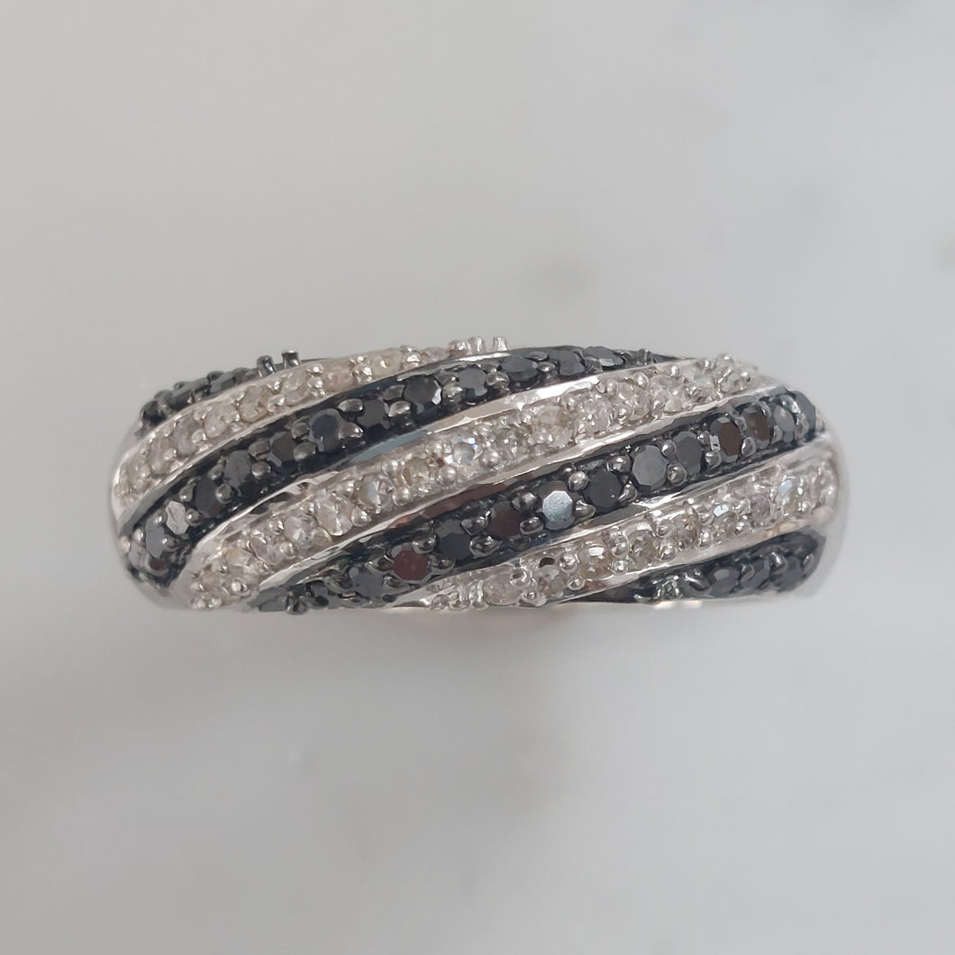 Black and White Diamond Pave Set Ring, 0.70ct