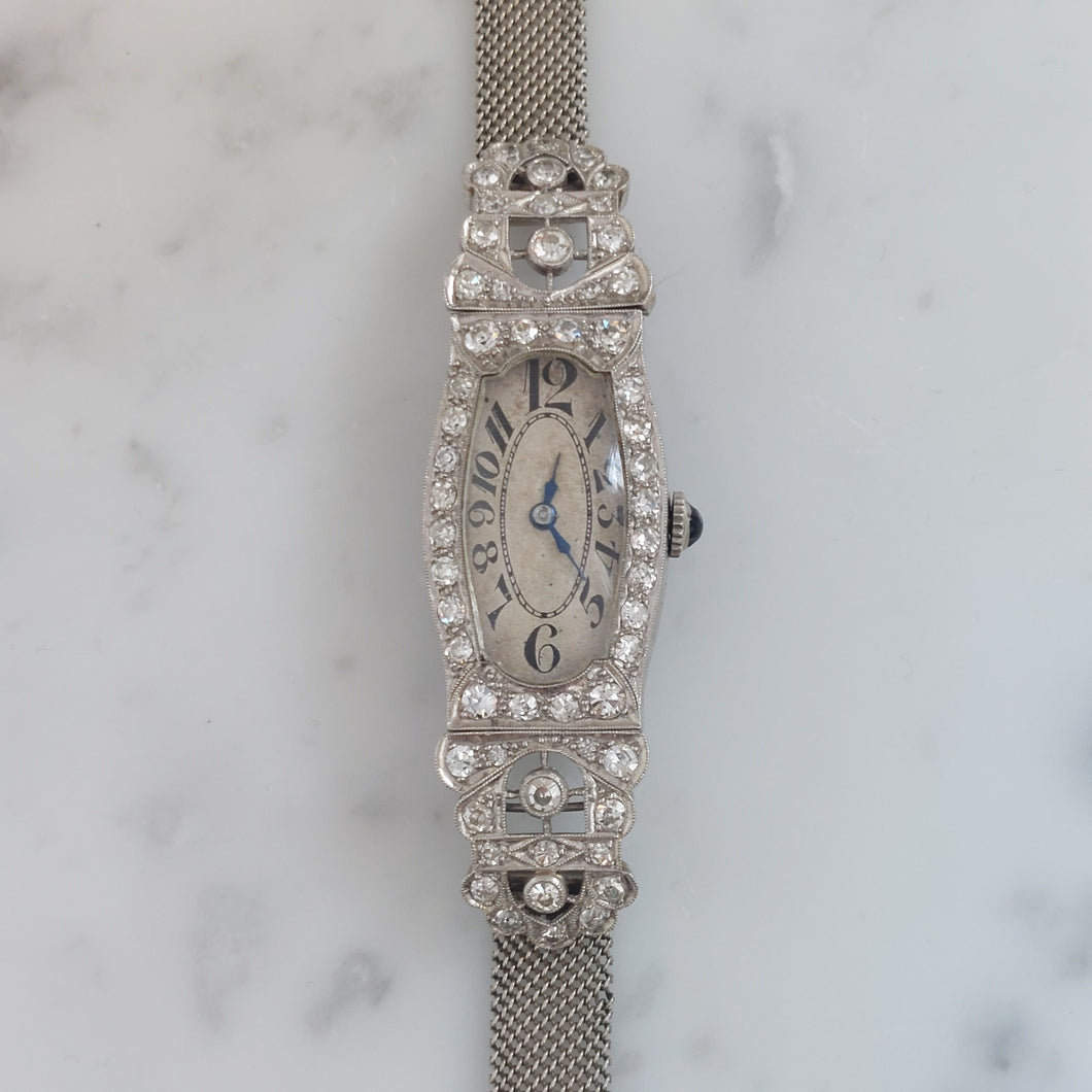 Early Art Deco Antique Diamond Set Platinum Wristwatch