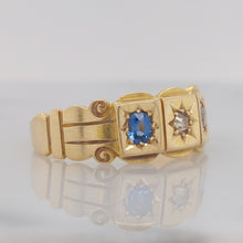 Load image into Gallery viewer, Edwardian Antique Old Cut Diamond and Sapphire 18ct Gold Band Ring
