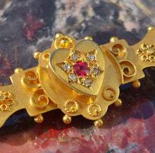 Load image into Gallery viewer, Edwardian Antique Spinel and Diamond Heart Gold Brooch
