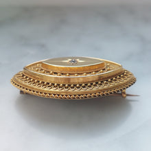 Load image into Gallery viewer, Etruscan Revival Diamond Set Gold Locket Brooch with original box
