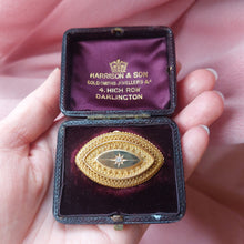 Load image into Gallery viewer, Etruscan Revival Diamond Set Gold Locket Brooch with original box
