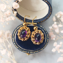 Load image into Gallery viewer, Etruscan Style Vintage 2.50ct Amethyst and Gold Cluster Drop Earrings
