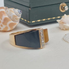 Load image into Gallery viewer, Onyx Tiger&#39;s Eye and Diamond Vintage Statement Ring in 18ct gold
