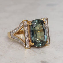 Load image into Gallery viewer, Teal Blue Zoisite and Diamond Ring in 18ct Gold
