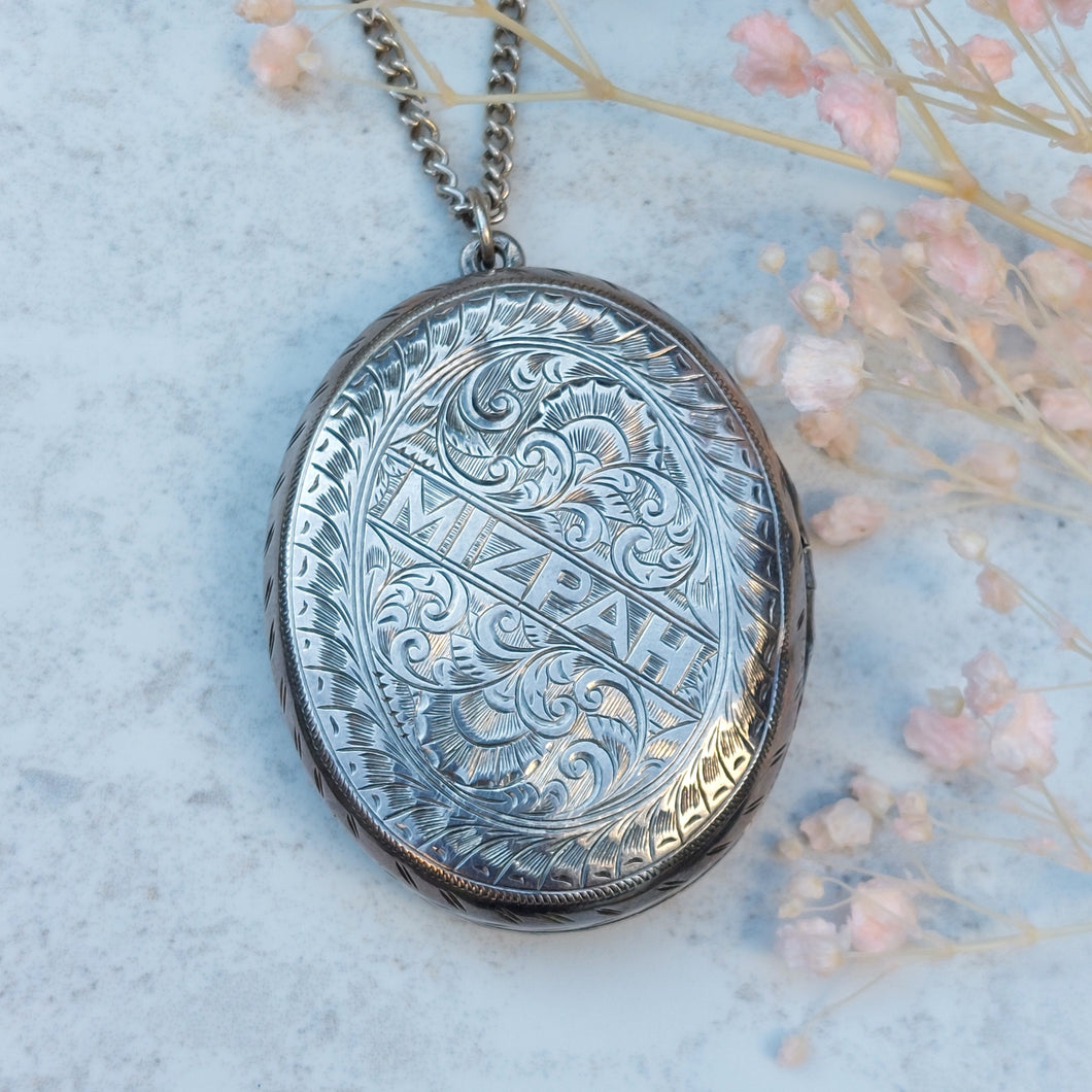 Victorian Antique Mizpah Silver Locket Necklace