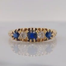 Load image into Gallery viewer, Victorian Antique Sapphire and Diamond Five Stone Ring in 18ct Yellow Gold
