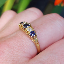 Load image into Gallery viewer, Victorian Antique Sapphire and Diamond Five Stone Ring in 18ct Yellow Gold
