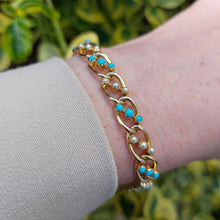 Load image into Gallery viewer, Victorian Antique Turquoise and Pearl 15ct Gold Bracelet
