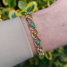 Load image into Gallery viewer, Victorian Antique Turquoise and Pearl 15ct Gold Bracelet
