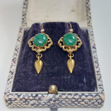 Load image into Gallery viewer, Victorian Style Jade Drop Earrings in 9ct Yellow Gold
