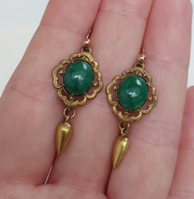 Load image into Gallery viewer, Victorian Style Jade Drop Earrings in 9ct Yellow Gold
