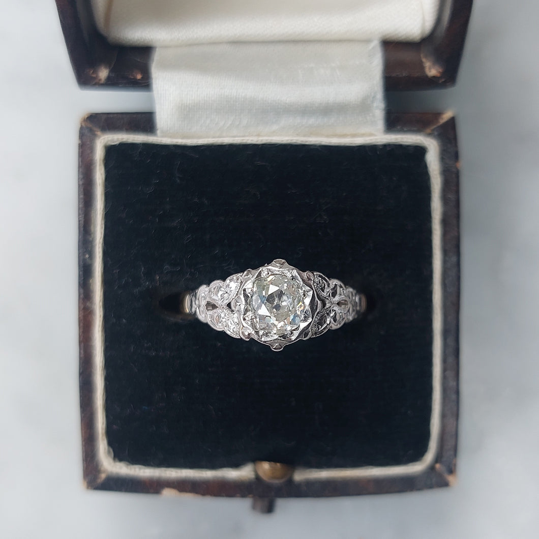 Vintage 0.55ct Cushion Old Cut Diamond Single Stone Ring