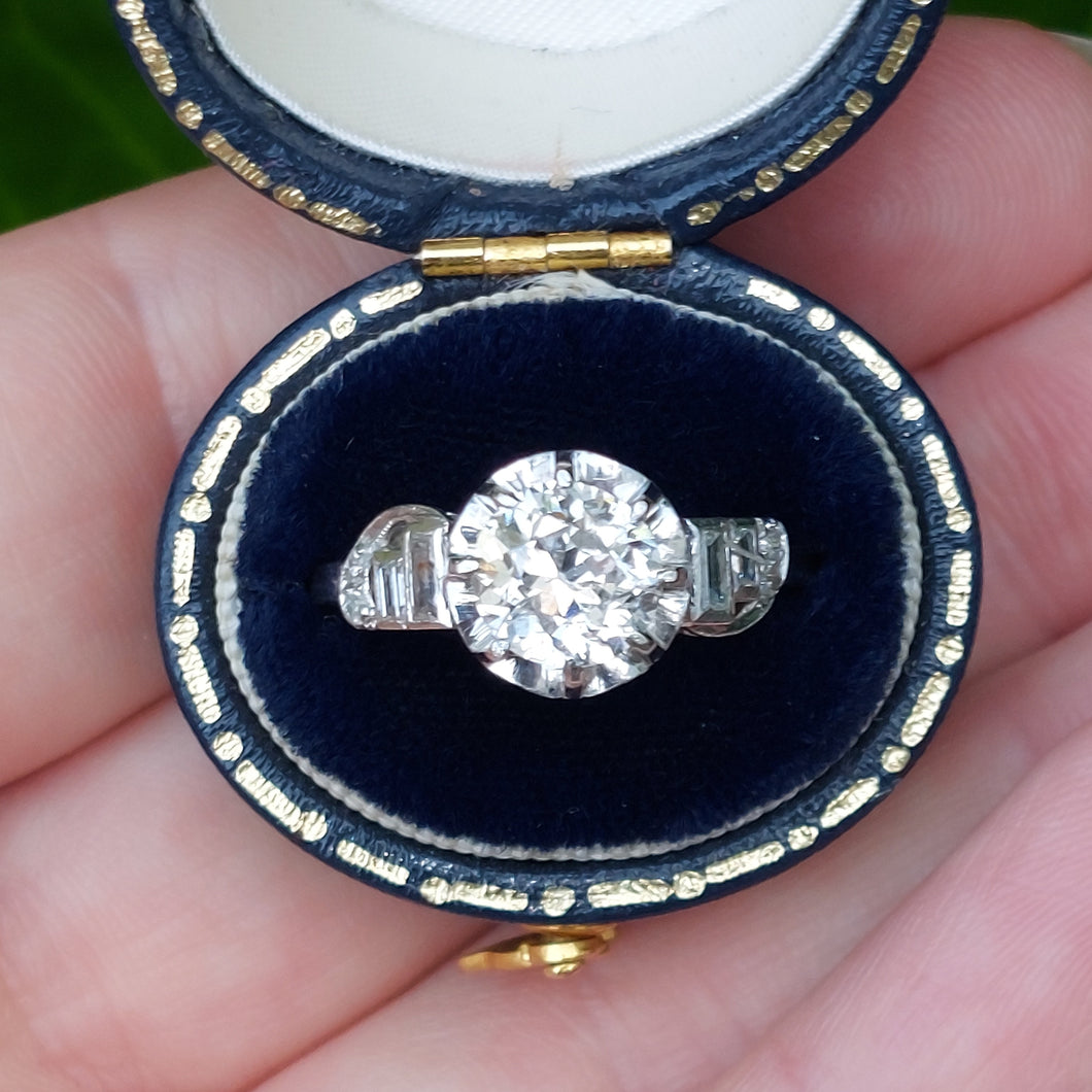 Vintage Art Deco 1.40ct Old European Cut Diamond Solitaire Ring