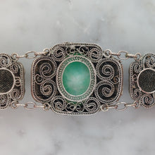 Load image into Gallery viewer, Vintage Chinese Jade Ornate Silver Bracelet ~ Circa 1940 ~ Chrysanthemum Flower

