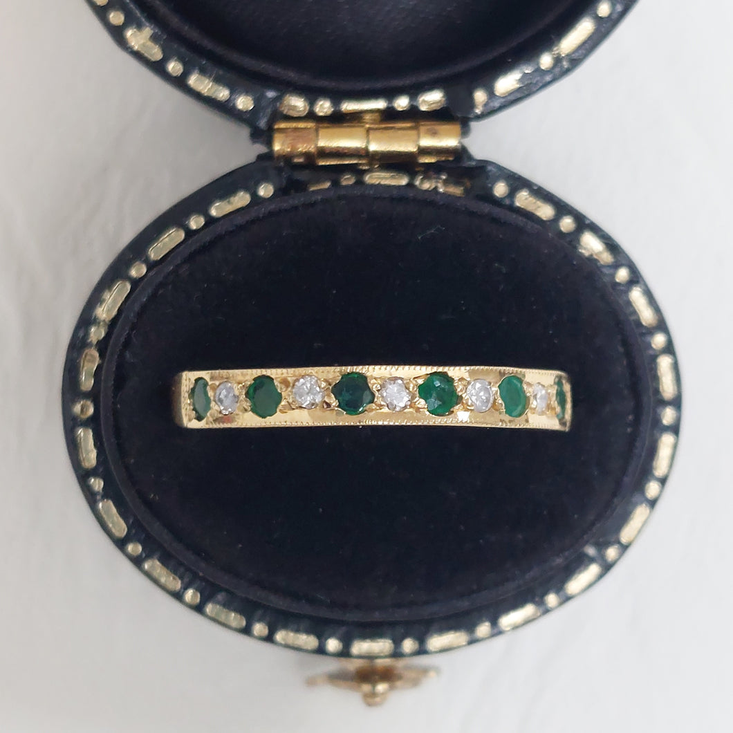 Vintage Emerald and Diamond Half Eternity Ring