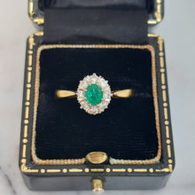 Load image into Gallery viewer, Vintage Oval Emerald and Diamond Cluster Ring in 18ct Yellow Gold
