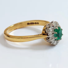 Load image into Gallery viewer, Vintage Oval Emerald and Diamond Cluster Ring in 18ct Yellow Gold
