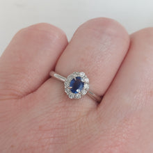 Load image into Gallery viewer, Vintage Oval Sapphire and Diamond Cluster Platinum Ring
