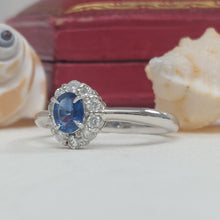 Load image into Gallery viewer, Vintage Oval Sapphire and Diamond Cluster Platinum Ring
