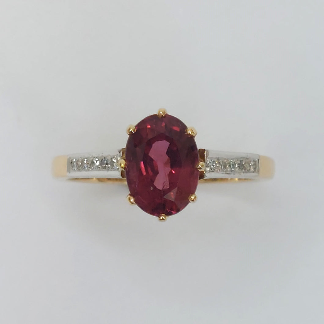 1.83ct Red Spinel Ring with Diamond Set Shoulders