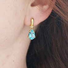Load image into Gallery viewer, 7ct Blue Topaz and Diamond 18ct Gold Drop Earrings
