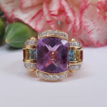 Load image into Gallery viewer, Rainbow Gem and Diamond Gold Ring
