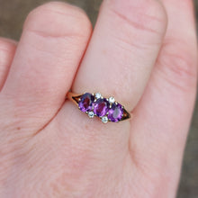Load image into Gallery viewer, Amethyst Three Stone Ring with Diamond Accents
