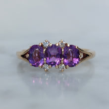 Load image into Gallery viewer, Amethyst Three Stone Ring with Diamond Accents

