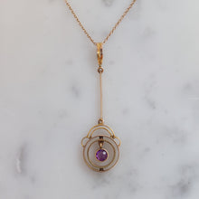 Load image into Gallery viewer, Antique Edwardian Amethyst Gold Lavalier Pendant Necklace
