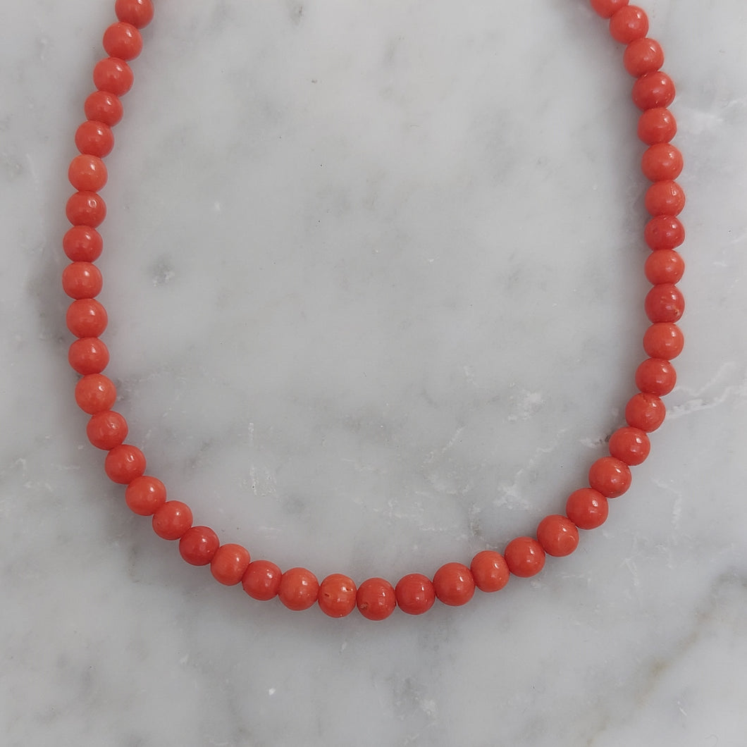 Antique Red Coral Bead Necklace