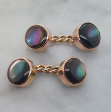 Load image into Gallery viewer, Antique Victorian Black Mother of Pearl Gold Cufflinks
