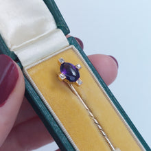 Load image into Gallery viewer, Antique Victorian Old Mine Cut Diamond Amethyst Gold Tie Pin
