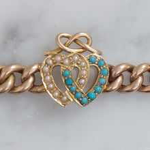 Load image into Gallery viewer, Antique Victorian Turquoise and Seed Pearl Heart Bracelet
