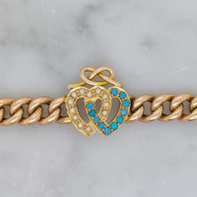 Load image into Gallery viewer, Antique Victorian Turquoise and Seed Pearl Heart Bracelet
