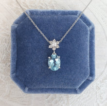 Load image into Gallery viewer, Aquamarine and Floral Diamond Cluster Pendant Necklace, 1.77ct
