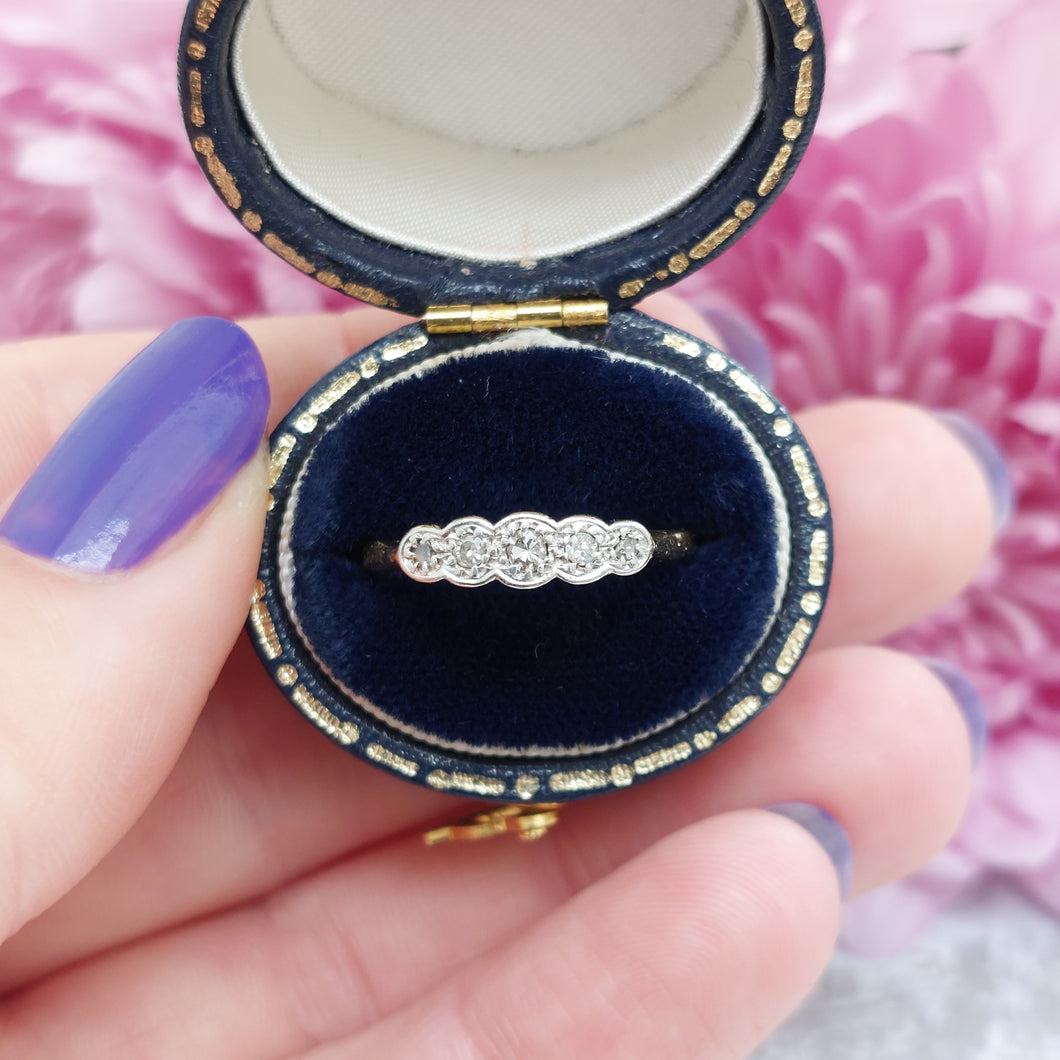 Art Deco Antique 0.10ct Diamond Five Stone 18ct Ring